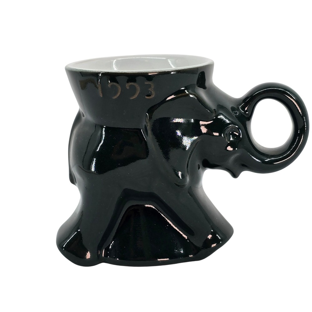 Frankoma Pottery 1993 GOP Republican Elephant Mug Black Glaze Collectible